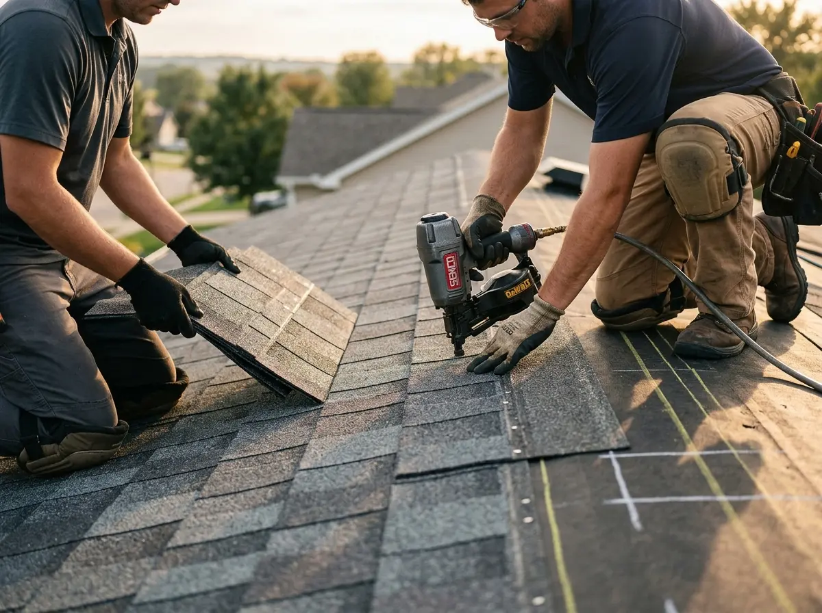 Professional roofer working on a residential roof in Vero Beach